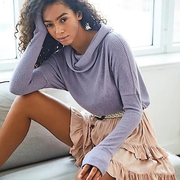 Free People Purple Juicy Ribbed Cowl Neck Surplice Back Pullover - Picture 1 of 7